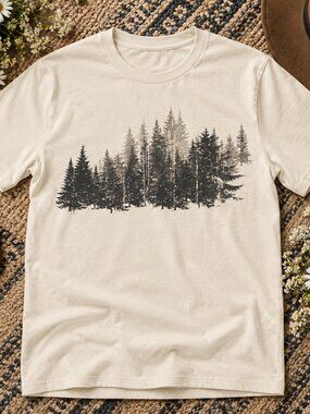 Men's Nature T-Shirt - Forest Layers Screen Printed Graphic Tee - Outdoor Tee